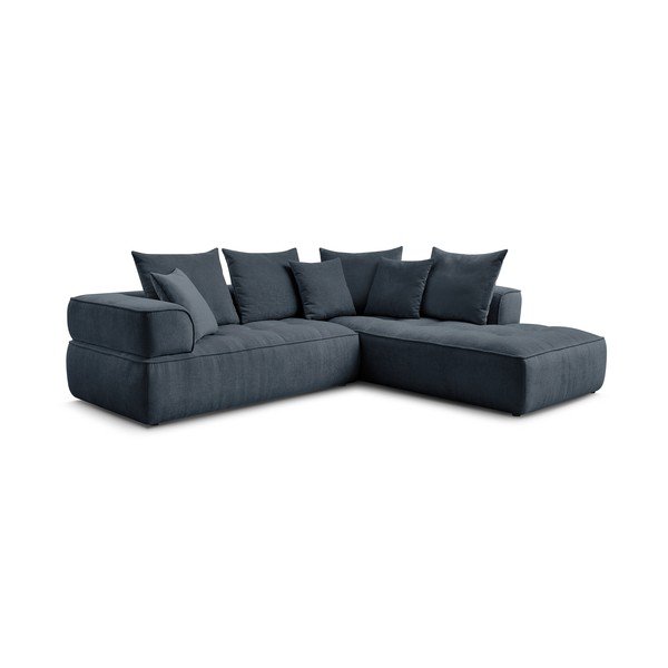 Tamsiai mėlynos spalvos iš šenilinio audinio kampinė sofa (su dešiniuoju kampu/„L“ formos) Whesley – Bobochic Paris-image-3