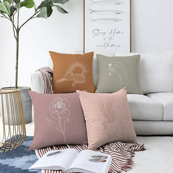 4 šilkinių pagalvių užvalkalų rinkinys Minimalist Cushion Covers Unicorn, 55 x 55 cm