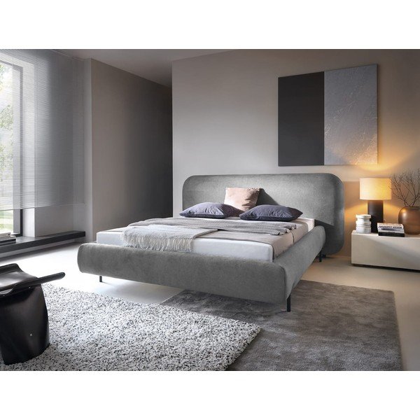 Pilkos spalvos dvigulė lova dengta audiniu su sandėliavimo vieta su lovos grotelėmis 140x200 cm Pointt – ELTAP-image-1