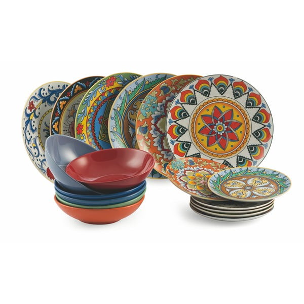 18 dalių spalvotų lėkščių rinkinys iš porceliano ir akmens masės "VDE Tivoli 1996 Renaissance-image-2