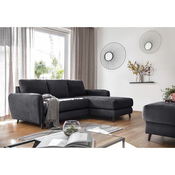 Tamsiai pilkos spalvos aksominė kampinė sofa su pakoja Miuform Cozy Claire, dešinysis kampas-image-4