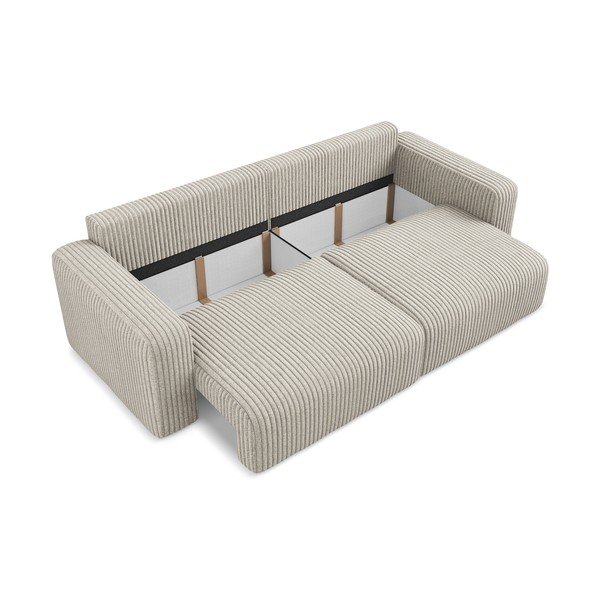 Smėlio spalvos sulankstoma/su sandėliavimo vieta sofa iš kordinio velveto 252 cm Kona – Makamii-image-4