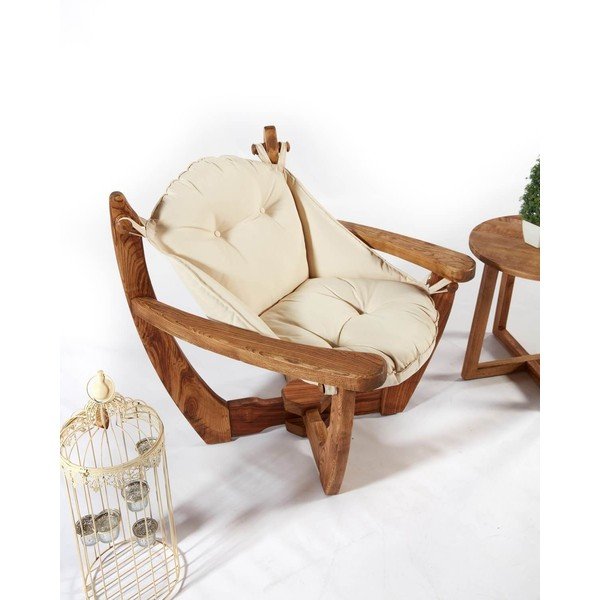 Medžio masyvo sodo krėslas kreminės spalvos/natūralios spalvos Relax – Floriane Garden-image-4