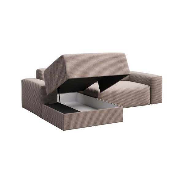 Smėlio spalvos iš kordinio velveto sulankstoma/su sandėliavimo vieta kampinė sofa (su kairiuoju kampu/su gultu) Villet – Rodier-image-3