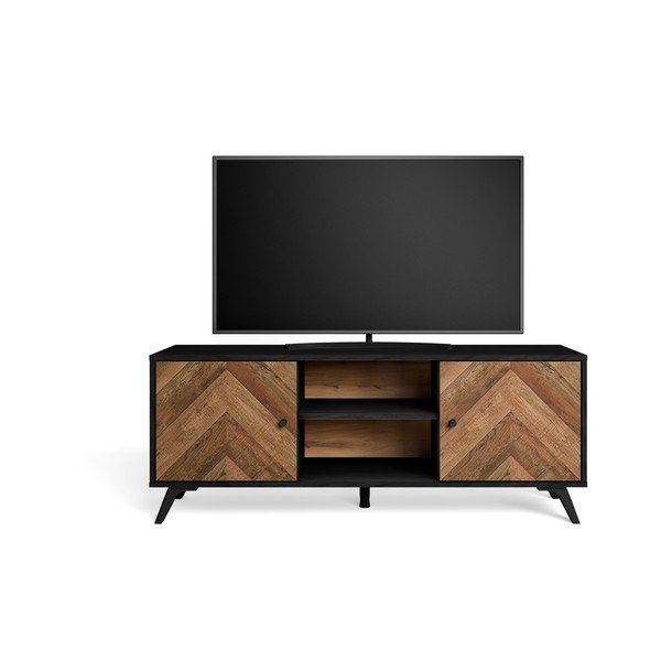 Juodos spalvos graikinio riešuto TV staliukas 136x53 cm Chevrons - Marckeric-image-4