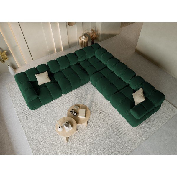 Tamsiai žalios spalvos modulinė kampinė sofa iš velveto – Micadoni -image-1