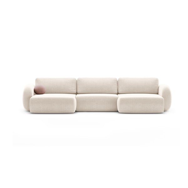 Kreminės spalvos iš šenilinio audinio sulankstoma/su sandėliavimo vieta kampinė sofa („U“ formos) Tonale – Cosmopolitan Design