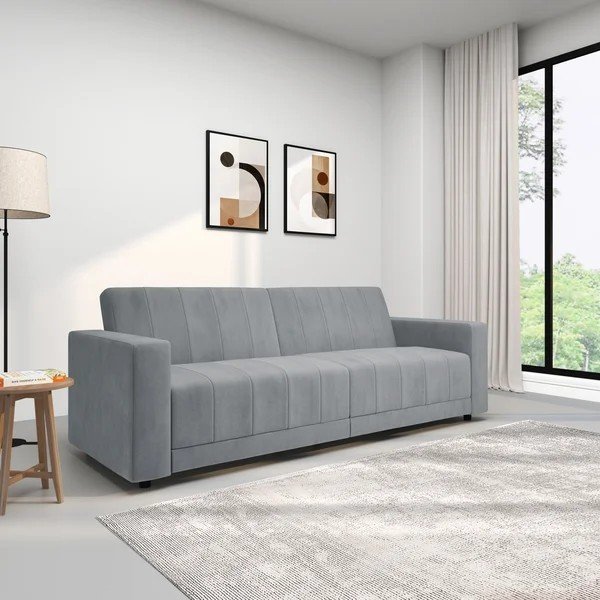 Šviesiai pilkos spalvos reguliuojama/sulankstoma sofa iš velveto 225 cm Allie – Støraa-image-4
