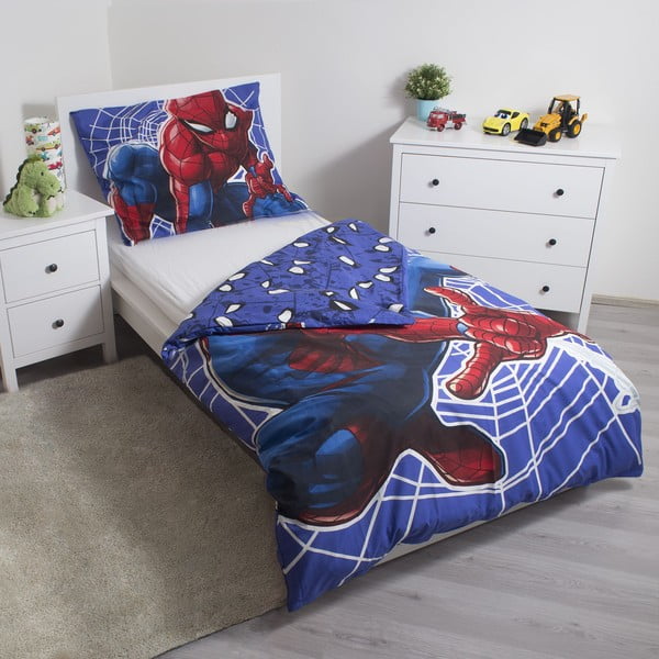 Raudonos spalvos/mėlynos spalvos iš medvilnės viengulė vaikiška patalynė su žėrinčiu efektu 140x200 cm Spider-man – Jerry Fabrics-image-2