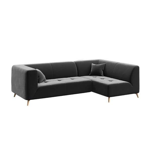 Tamsiai pilka aksominė kampinė sofa MESONICA Toro, dešinysis kampas-image-2