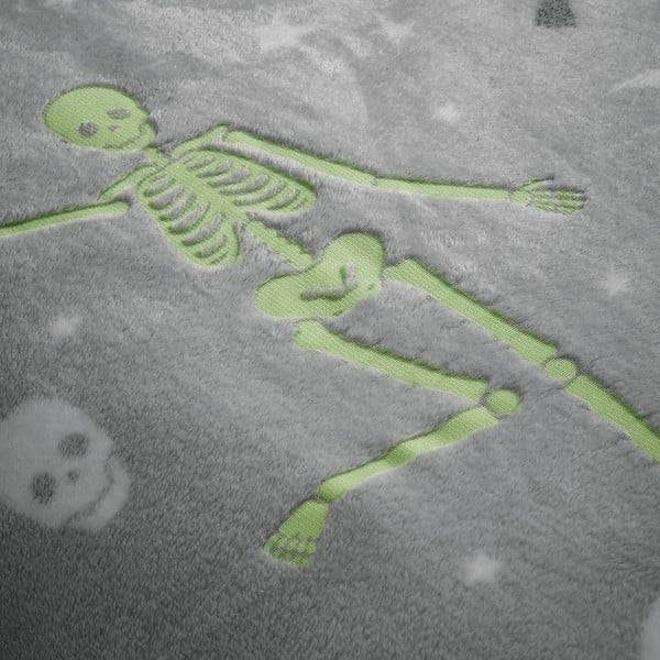 Pilkos spalvos iš mikropliušo dvigulė vaikiška patalynė su žėrinčiu efektu 200x200 cm Halloween Skeleton – Catherine Lansfield-image-4