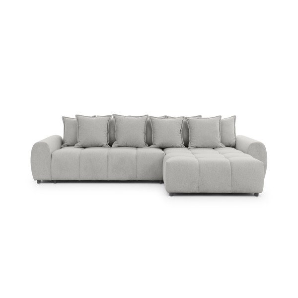 Šviesiai pilkos spalvos kampinė sofa (su dešiniuoju kampu/su gultu) Albane  – Ropez