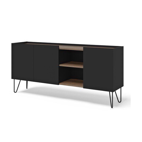 Žema šoninė spintelė juodos spalvos/rudos spalvos iš riešutmedžio 180x83 cm Nina – TemaHome-image-2