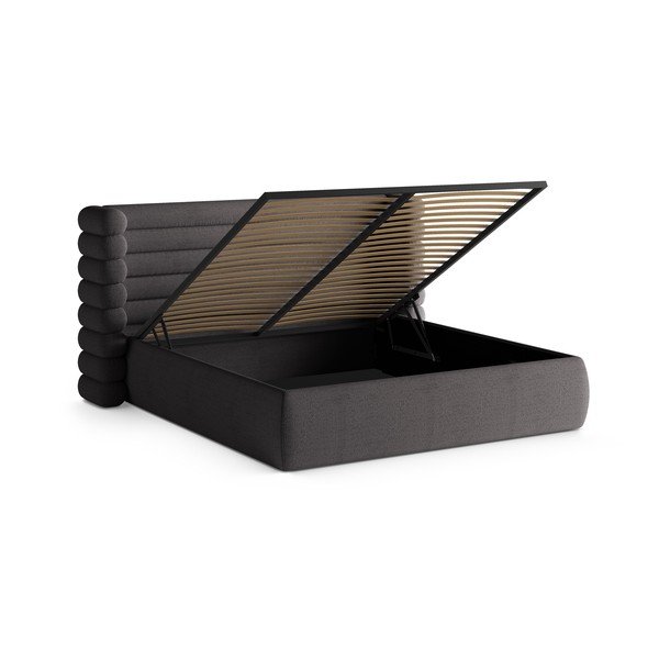 Tamsiai pilkos spalvos dvigulė lova audiniu dengta su sandėliavimo vieta su lovos grotelėmis 160x200 cm Mount – Micadoni -image-2