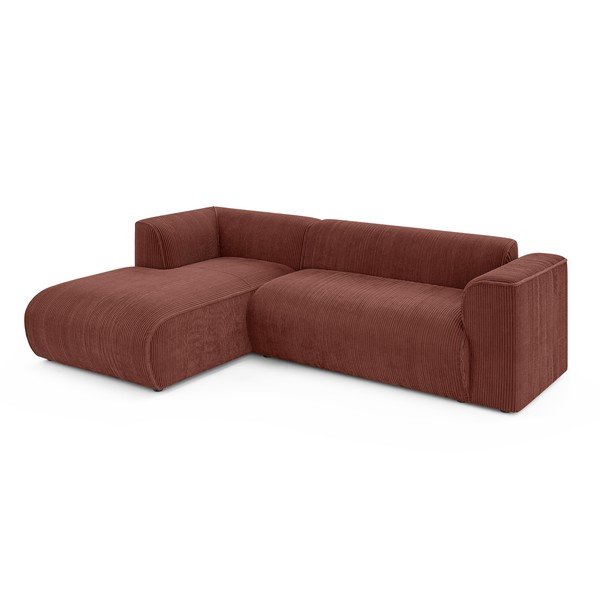 Terakotos spalvos kampinė sofa iš kordinio velveto (su kairiuoju kampu/su gultu) Merid  – Ropez-image-2