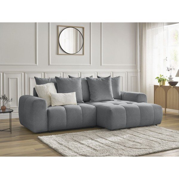 Pilkos spalvos sulankstoma/su sandėliavimo vieta kampinė sofa iš šenilinio audinio (su dešiniuoju kampu/su gultu) Roxelane – Bobochic Paris-image-4