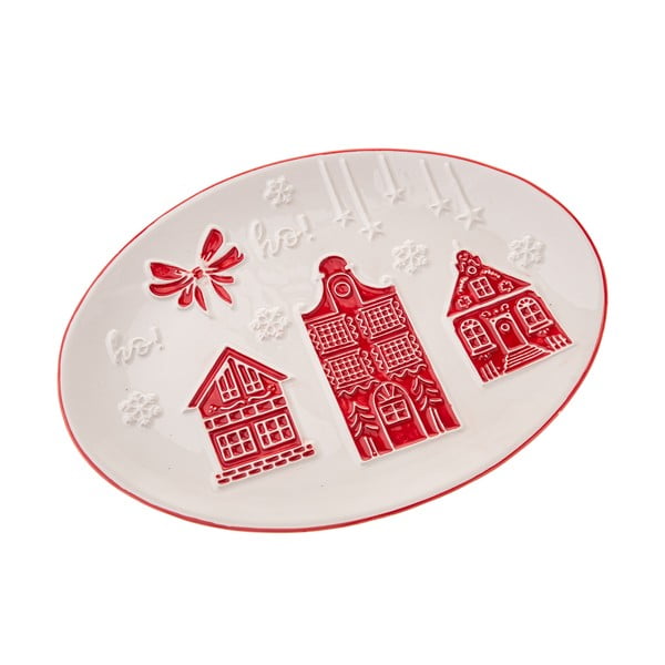 Baltos spalvos skirta serviravimui iš keramikos lėkštė su Kalėdų motyvu Christmas cottage – Dakls
