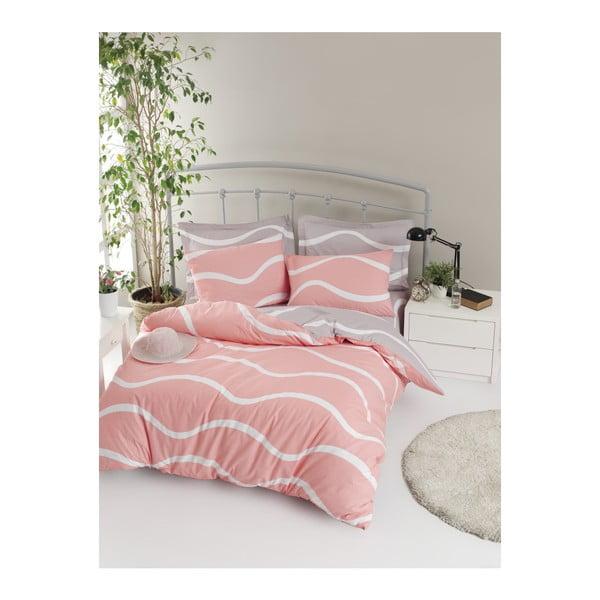 Dvivietės lovos paklodė su patalynės užvalkalu iš ranforce medvilnės "Mijolnir Novia Pink", 200 x 220 cm