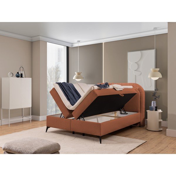 Oranžinės spalvos spyruoklinė lova su sandėliavimo vieta 180x200 cm Ornes – Ropez-image-2