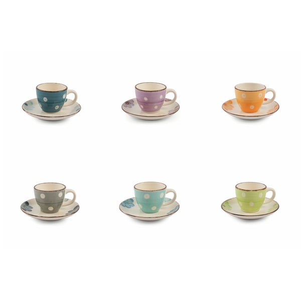6 spalvotų espreso kavos puodelių su lėkštutėmis rinkinys VDE Tivoli 1996 Tazzine