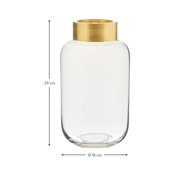 Stiklinė vaza su metaliniu elementu auksinės spalvos Westwing Collection Lori, aukštis 29 cm-image-4