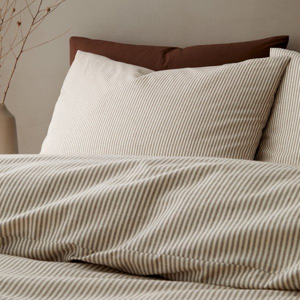 Taupe spalvos viengulė patalynė 135x200 cm Cotton Rich Narrow Woven Stripe – Pineapple Elephant-image-1