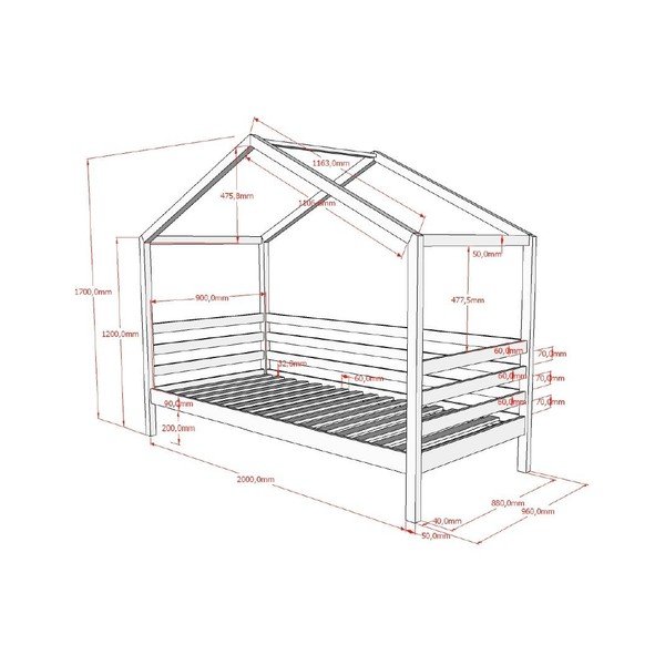 Baltos spalvos naminė iš pušies masyvo vaikiška lova su lovos grotelėmis 90x200 cm Dallas – Vipack-image-2