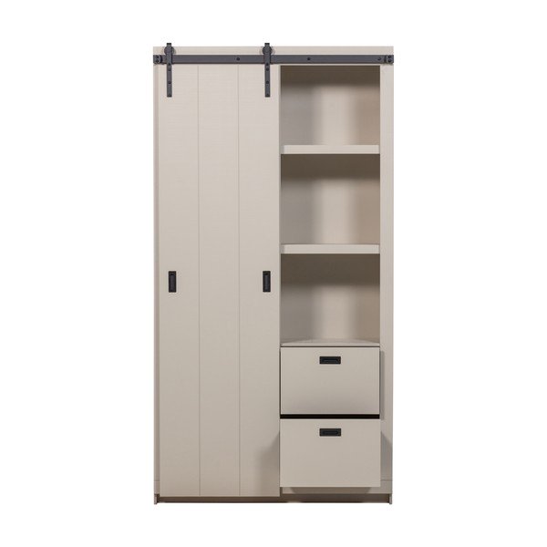 Pilkai smėlinės spalvos iš pušies masyvo spintelė su stumdomomis durimis 122x230x37 cm Slide – vtwonen-image-3