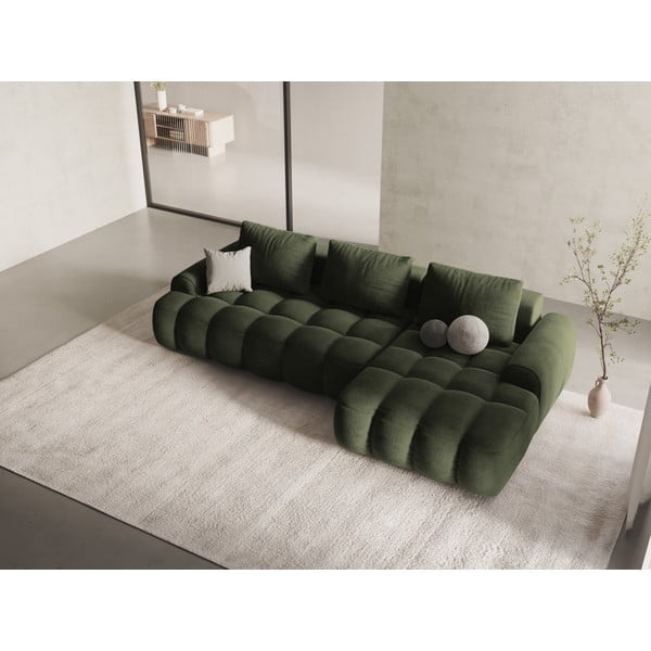 Žalios spalvos iš velveto sulankstoma/su sandėliavimo vieta kampinė sofa (su dešiniuoju kampu/su gultu) Linz – Cosmopolitan Design-image-1