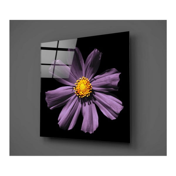 Juodos ir violetinės spalvos stiklo paveikslas Insigne Flowerina, 30 x 30 cm