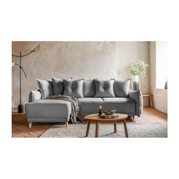 Sulankstoma kampinė sofa iš kordinio velveto pilkos spalvos (kintama) Lazy Lukka – Miuform-image-3