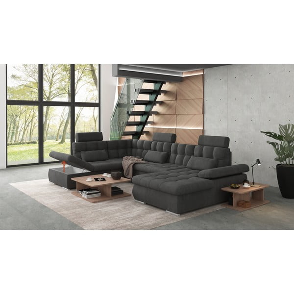 Antracito spalvos sulankstoma/su sandėliavimo vieta kampinė sofa (su kairiuoju kampu/„U“ formos) Merkur – Ropez-image-4