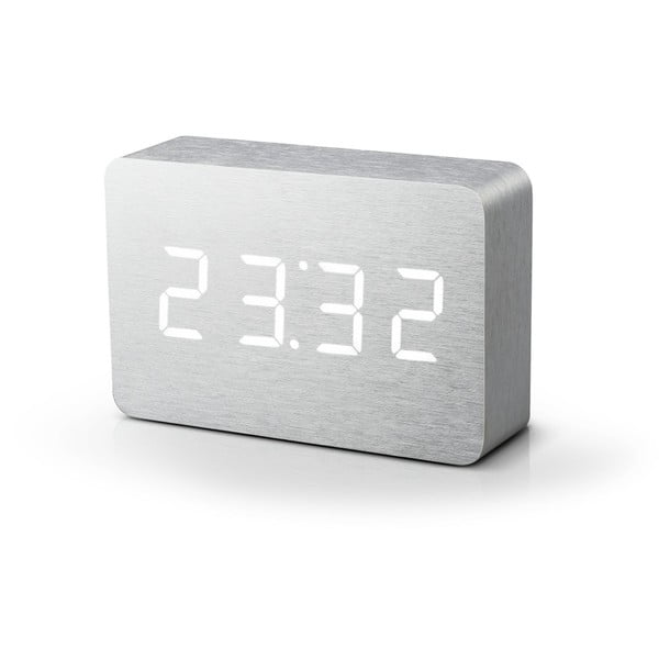 Šviesiai pilkas žadintuvas su baltu LED ekranu Gingko Brick Click Clock laikrodis