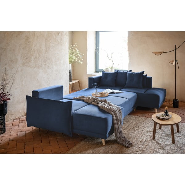 Sulankstoma kampinė sofa iš kordinio velveto tamsiai mėlynos spalvos (su dešiniuoju kampu/„U“ formos) Lazy Lukka – Miuform-image-4