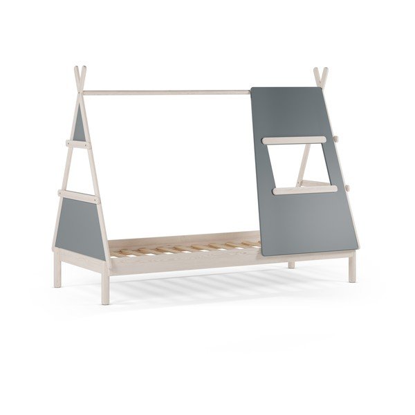 Pilkai žalios spalvos naminė iš pušies masyvo vaikiška lova su lovos grotelėmis 90x200 cm Enola – Marckeric