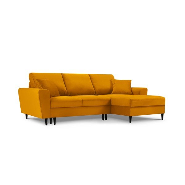 Geltona aksominė kampinė sofa Micadoni Home Moghan, kampas dešinėje-image-3