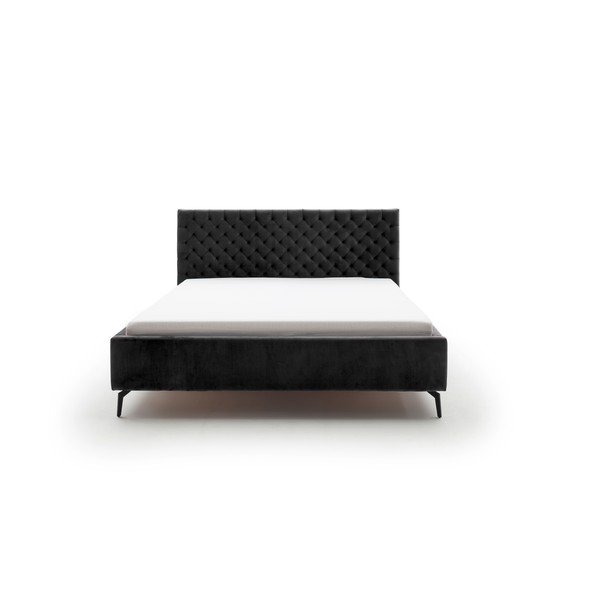 Juodos spalvos dvigulė lova audiniu dengta su sandėliavimo vieta su lovos grotelėmis 180x200 cm La Maison – Meise Möbel-image-2