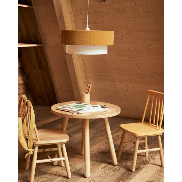 Garstyčių spalvos/baltos spalvos vaikiškas pakabinamas šviestuvas su tekstiliniu gaubtu Bianella – Kave Home-image-2