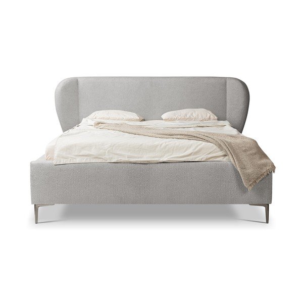 Šviesiai pilkos spalvos dvigulė lova audiniu dengta su lovos grotelėmis 140x200 cm Makana – Makamii-image-3