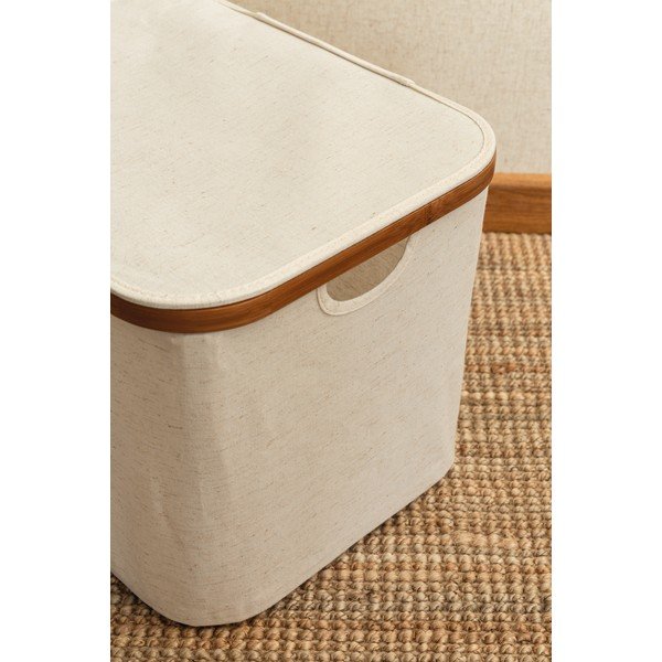 Kreminės spalvos iš tekstilės daiktadėžė su dangčiu 40,5x33x30 cm Bamboo/Linen – Bigso-image-4