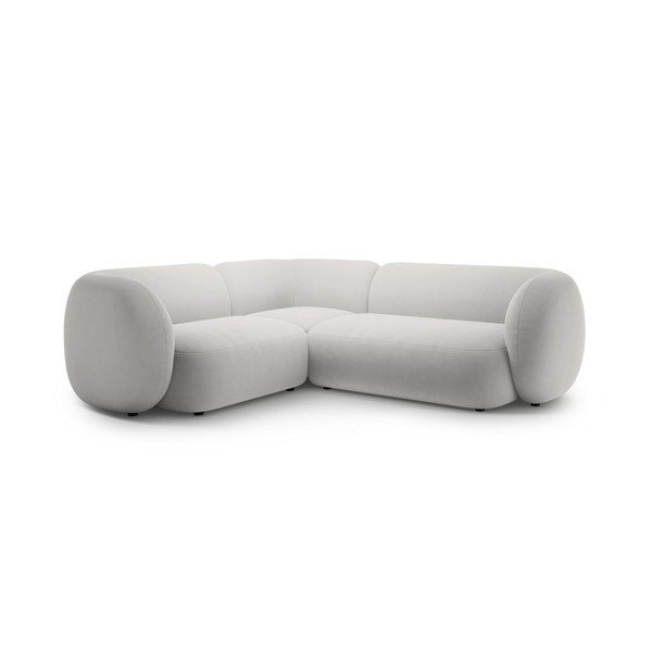 Šviesiai pilkos spalvos kampinė sofa iš velveto (su kairiuoju kampu/„L“ formos) Kate – Micadoni 