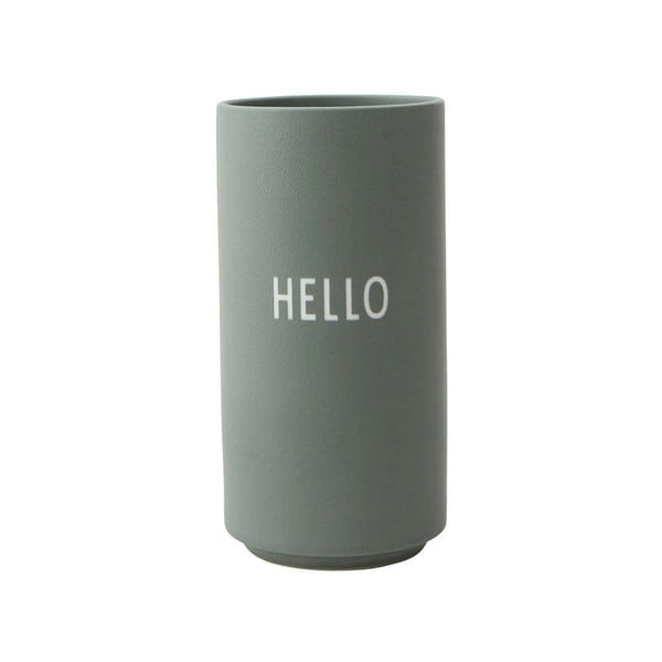 Žalia porcelianinė vaza Design Letters Hello, aukštis 11 cm