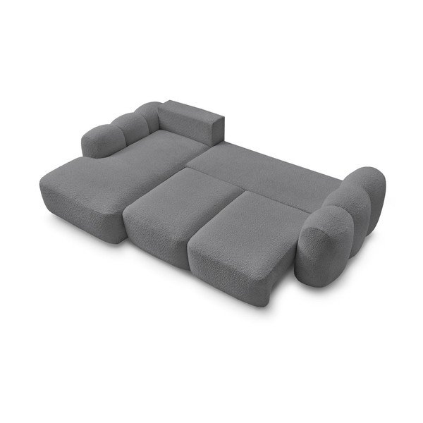 Pilkos spalvos sulankstoma/su sandėliavimo vieta kampinė sofa iš boucle (su kairiuoju kampu/su gultu) Montaigne – Bobochic Paris-image-3