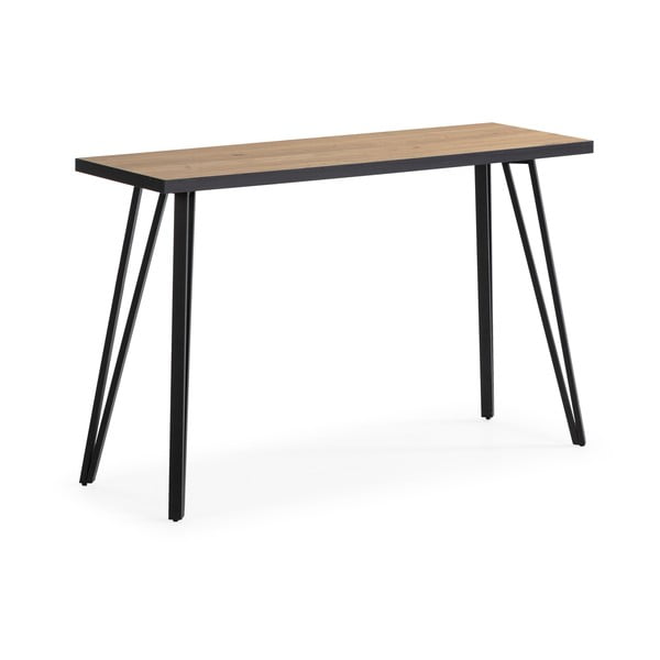 Juodas/natūralios medienos spalvos konsolinis staliukas su ąžuoliniu stalviršiu 60x120 cm Sindi - Marckeric