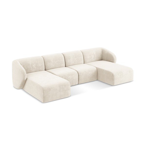 Smėlio spalvos kampinė sofa iš šenilinio audinio („U“ formos) Lani – Makamii-image-2