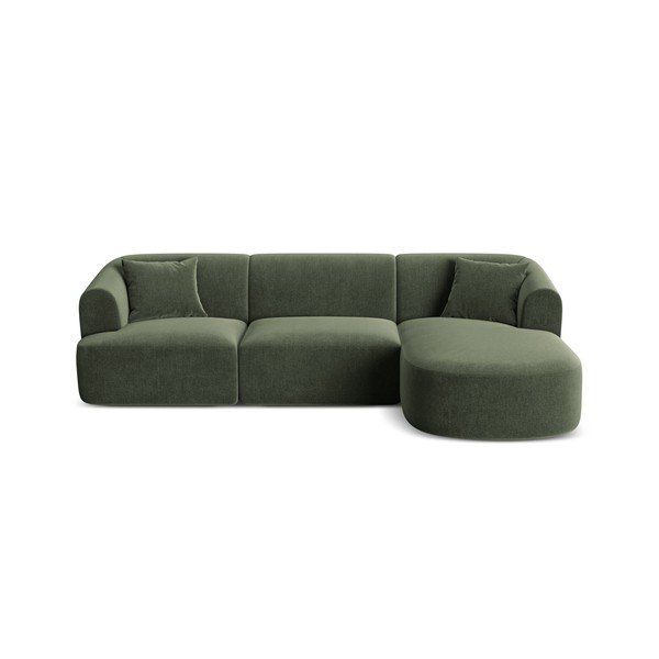 Žalios spalvos kampinė sofa iš velveto (su dešiniuoju kampu/su gultu) Campi – Cosmopolitan Design