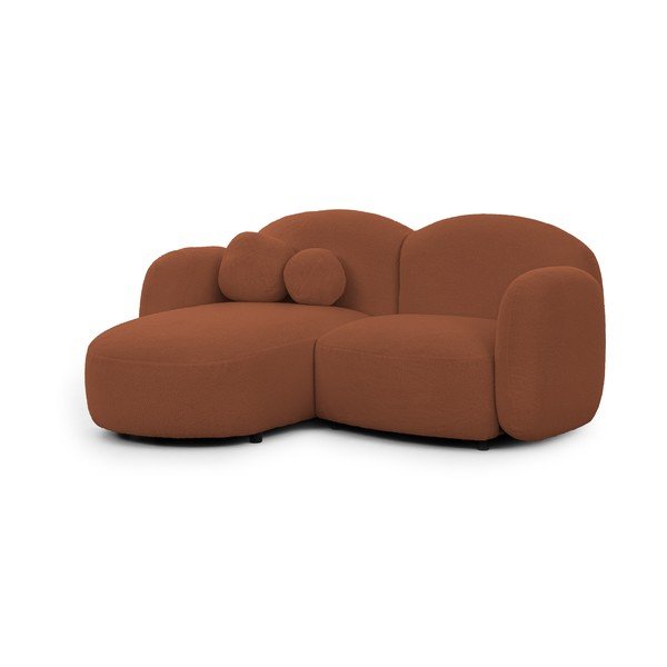 Terakotos spalvos kampinė sofa iš boucle (su kairiuoju kampu/su gultu) Orbit – Ropez