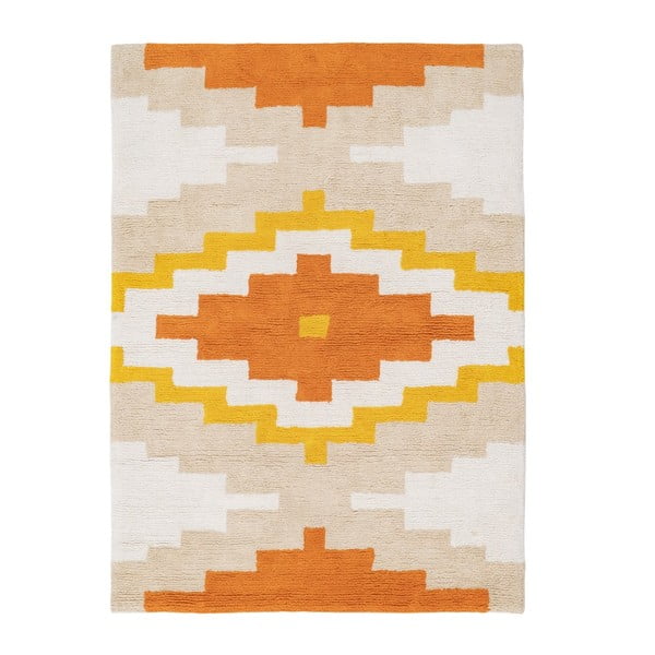 Skalbiamas iš medvilnės kilimas oranžinės spalvos 100x135 cm Azteca – Ixia