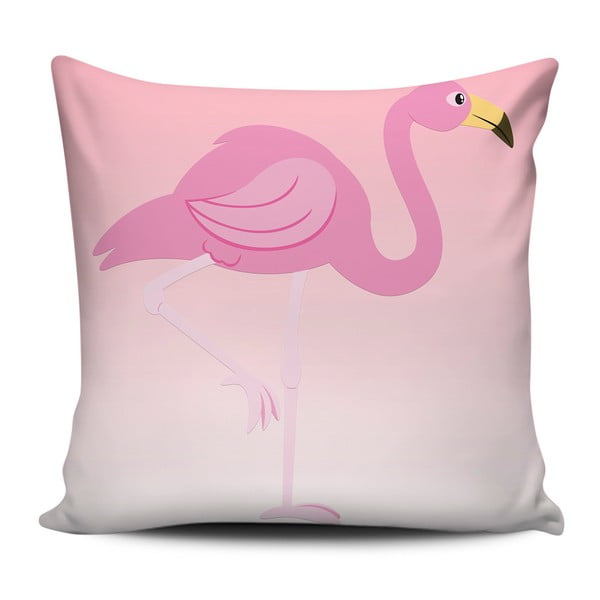 Rožinės ir baltos spalvos pagalvė Home de Bleu Pink Flamingo, 43 x 43 cm