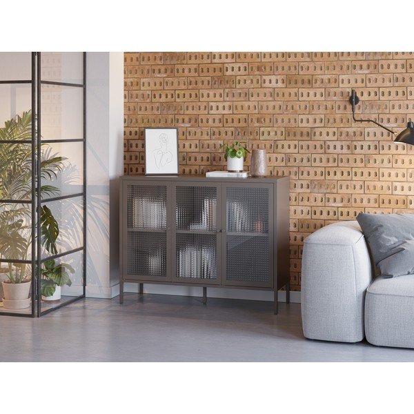 Pilkos spalvos iš metalo vitrina 121x90x40 cm Layna – Marckeric-image-1